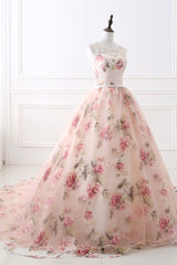 Prom Dress Boutiques Near Me, Cute Floral Long Prom Dress with Lace,  A-Line Scoop Neckline Party Dress