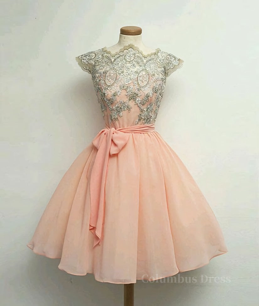 Bridesmaid Dress Colorful, Cute Lace Pink Short Prom Dresses, Lace Pink Homecoming Dresses, Pink Short Formal Dresses