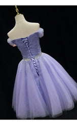 Prom Dresses Graduacion, Cute Light Purple Beaded Tulle Homecoming Dresses, Short Prom Dress Formal Dresses