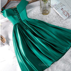 Formal Dress Outfit Ideas, Cute Off Shoulder Green Satin Short Prom Dresses, Off the Shoulder Green Homecoming Dresses, Green Formal Evening Dresses
