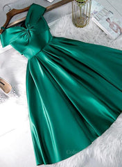 Formal Dresses Outfit Ideas, Cute Off Shoulder Green Satin Short Prom Dresses, Off the Shoulder Green Homecoming Dresses, Green Formal Evening Dresses