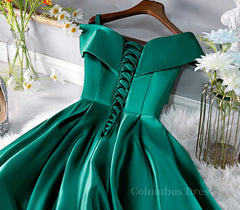 Formal Dress Attire, Cute Off Shoulder Green Satin Short Prom Dresses, Off the Shoulder Green Homecoming Dresses, Green Formal Evening Dresses