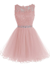 Party Dresses Designer, Cute Pink Handmade Tulle Beaded Party Dress, Pink Homecoming Dress