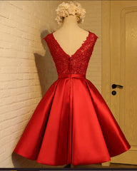 Homecoming Dress Boutiques, Cute Red Homecoming Dress, Round Neckline Lace and Satin Party Dress