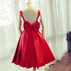 Formal Dress Homecoming, Cute Satin Bow Back Party Dresses, Red Short Homecoming Dresses