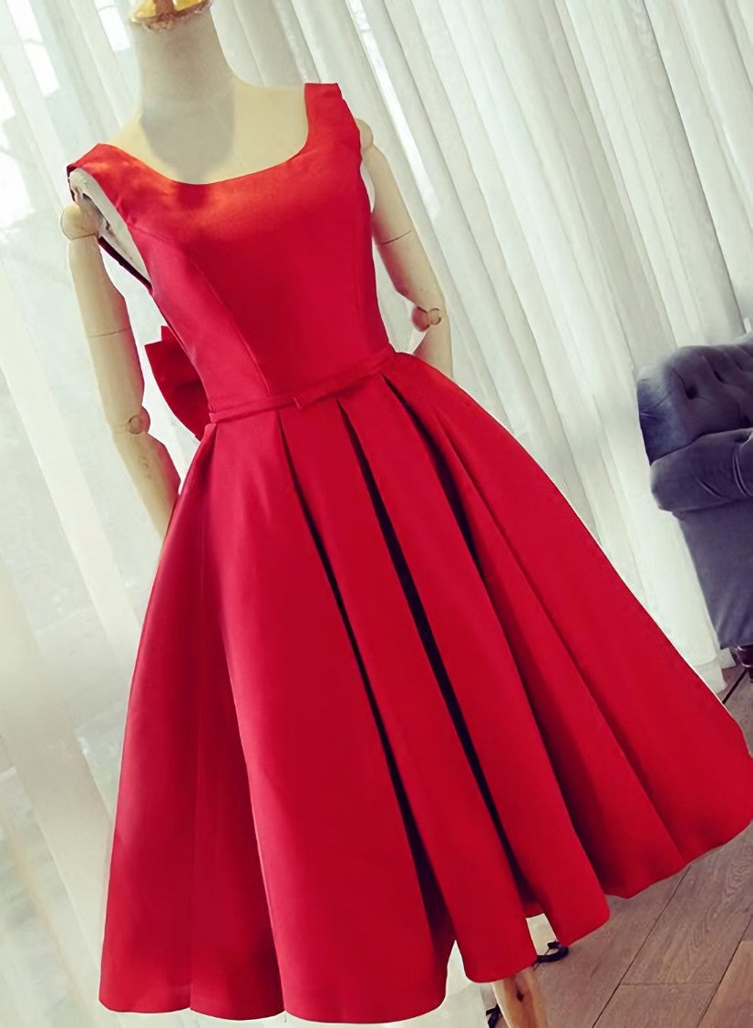 Formal Dresses With Tulle, Cute Satin Bow Back Party Dresses, Red Short Homecoming Dresses
