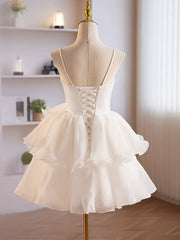 Evening Dress Yellow, Cute Sweetheart Neck Organza White Prom Dress, White Homecoming Dresses