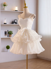 Evening Dresses 1930S, Cute Sweetheart Neck Organza White Prom Dress, White Homecoming Dresses