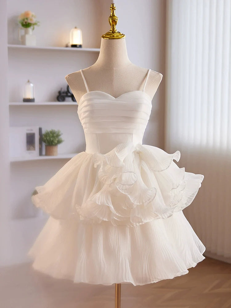 Evening Dresses For Ladies Over 60, Cute Sweetheart Neck Organza White Prom Dress, White Homecoming Dresses