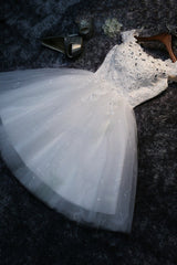 Evening Dress Sleeves, Cute Tulle Short A-Line Prom Dress, Off the Shoulder Homecoming Party Dress