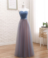 Bridesmaid Dress Shop, Cute Tulle Sweetheart Neck Prom Dress, Gray Blue Long Formal Dress