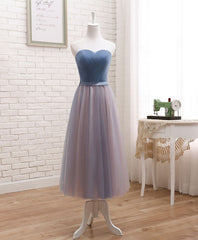 Bridesmaids Dress Shopping, Cute Tulle Sweetheart Neck Prom Dress, Gray Blue Long Formal Dress