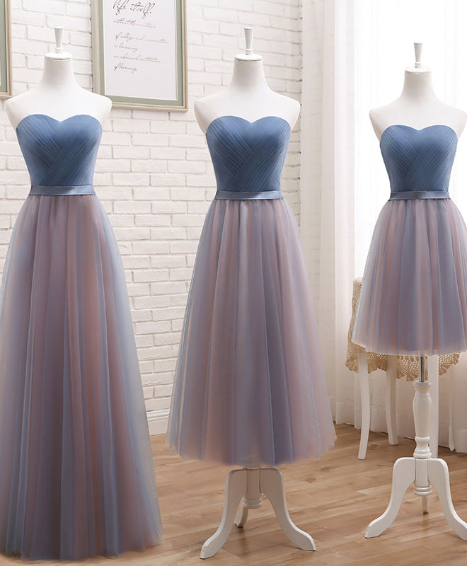 Bridesmaid Dresses Red, Cute Tulle Sweetheart Neck Prom Dress, Gray Blue Long Formal Dress