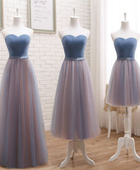 Bridesmaid Dresses Red, Cute Tulle Sweetheart Neck Prom Dress, Gray Blue Long Formal Dress