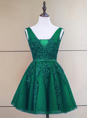 Evening Dresses Stunning, Cute Tulle V-neckline Beaded Short Prom Dress, Homecoming Dresses 2022