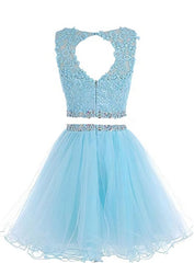 Homecomming Dress Black, Cute Two Piece Tulle with Beadings Homecoming Dress, Lovely Formal Dress
