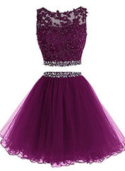 Homecoming Dresses Bodycon, Cute Two Piece Tulle with Beadings Homecoming Dress, Lovely Formal Dress