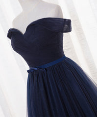 Evening Dresses Australia, Dark Blue A Line Tulle Long Prom Dress, Evening Dress