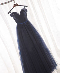 Evening Dresses Cocktail, Dark Blue A Line Tulle Long Prom Dress, Evening Dress
