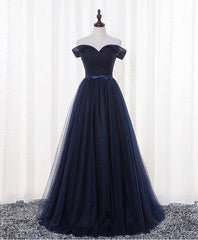 Evening Dress 2035, Dark Blue A Line Tulle Long Prom Dress, Evening Dress