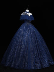 Party Dress Pinterest, Dark Blue Long Prom Dress, Blue Tulle Formal Gown Graduation Dresses