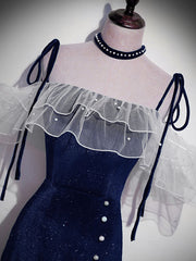 Prom Dresses Sites, Dark Blue Mermaid Velvet Long Prom Dresses, Blue Formal Evening Dress