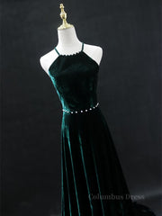Party Dress Website, Dark Green Backless Long Prom Dresses, Dark Green Long Formal Evening Bridesmaid Dresses