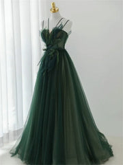 Homecoming Dresses Classy Elegant, Dark Green Long Beaded A-line Evening Dress Party Dress, Green Prom Dress