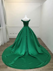 Prom Dresse 2025, Dark Green Satin Ball Gown Long Evening Dress Prom Dress, Green Formal Dresses