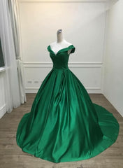 Prom Dress Different, Dark Green Satin Ball Gown Long Evening Dress Prom Dress, Green Formal Dresses