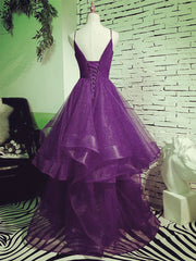 Prom Dress Ball Gown, Dark Purple Tulle Layers Formal Gown, Purple Evening Party Dresses