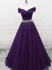 Homecoming Dress Shorts, Dark Purple Tulle Long Prom Dresses, Junior Prom Dress