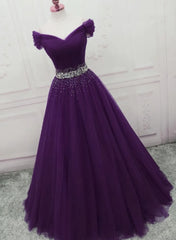 Homecoming Dresses For Girls, Dark Purple Tulle Long Prom Dresses, Junior Prom Dress