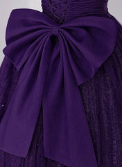 Bridesmaids Dresses Long Sleeve, Dark Purple Tulle Scoop A-line Long Formal Dress, Dark Purple Evening Dress Prom Dress