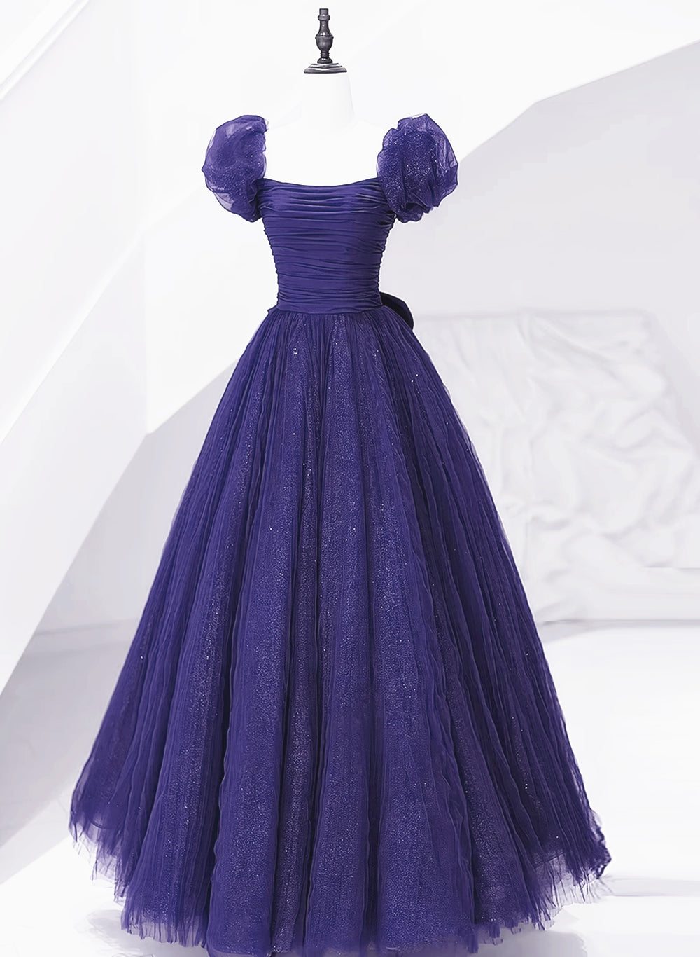 Bridesmaid Dresses Long Sleeve, Dark Purple Tulle Scoop A-line Long Formal Dress, Dark Purple Evening Dress Prom Dress