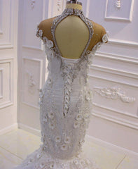 Wedding Dresses Rustic, Delicate Sleeveless Beading Sheer Tulle Appliques Mermaid Sparkling Wedding Dresses
