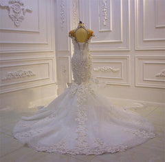 Wedding Dress Boutiques, Delicate Sleeveless Beading Sheer Tulle Appliques Mermaid Sparkling Wedding Dresses