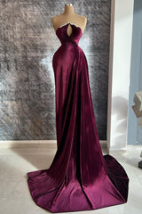 Bridesmaid Dresses Convertible, Designer Burgundy Velvet Long Sleeves Prom Dress With Train,Gala Dresses Elegant