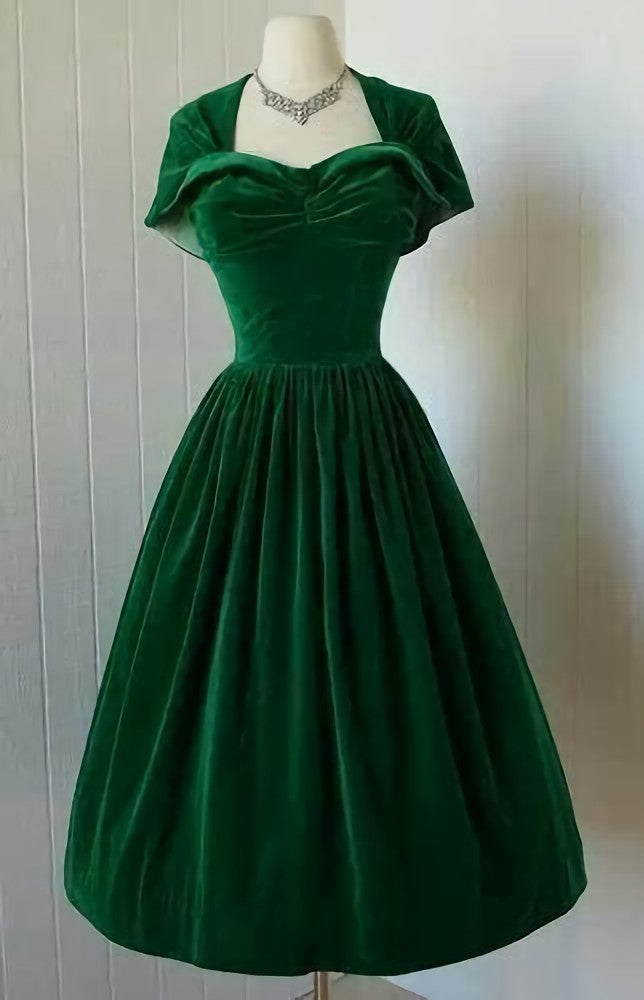 Evening Dresses Vintage, 1950S Vintage Prom Dress, Green Velvet Homecoming Dress