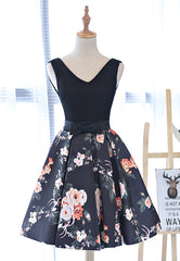 Homecoming Dresses Short Tight, Cute V-Neck Floral Prom Dresses, A-Line Homecoming Dresses