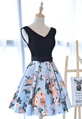 Homecoming Dresses Tight Short, Cute V-Neck Floral Prom Dresses, A-Line Homecoming Dresses