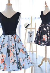 Homecomming Dresses Green, Cute V-Neck Floral Prom Dresses, A-Line Homecoming Dresses