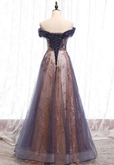 Silk Wedding Dress, Purple Tulle Long Prom Dresses, A-Line Evening Dresses