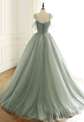 Prom Dresses 2042 Blue, Green Tulle Long Prom Dresses, A-Line Spaghetti Straps Evening Dresses