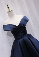 Prom Dresses Two Pieces, A-Line Satin Off the Shoulder Short Prom Dress, Mini Evening Party Dress