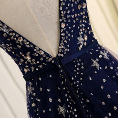 Prom Dresses Dresses, Blue Beaded Sequins Long Prom Dress, Blue Evening Dress