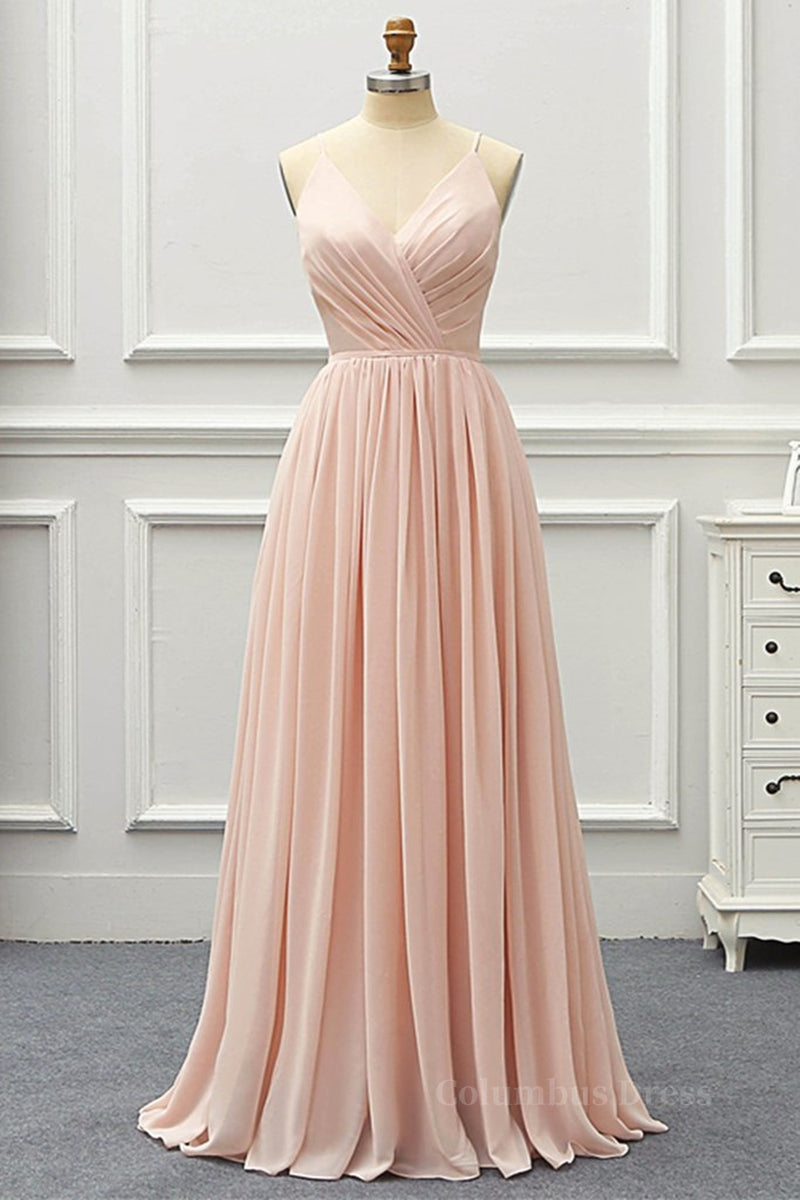 Homecoming Dress Pretty, Elegant A Line V Neck Pink Long Prom Dress, Pink Formal Graduation Evening Dress