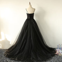 Evening Dresses Online Shopping, Elegant Black Straps Tulle Sweetheart Prom Dress, Black Party Dress