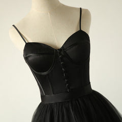 Evening Dresses On Sale, Elegant Black Straps Tulle Sweetheart Prom Dress, Black Party Dress