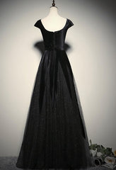 Party Dress Long Sleeve Mini, Elegant Black Velvet Cap Sleeves Evening Dress, Black Prom Dress